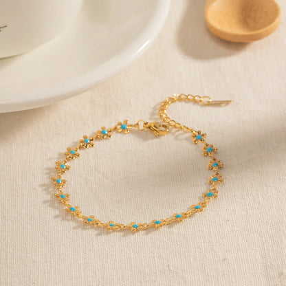 Elegant pastoral oil-spot glaze flower necklace and bracelet set in stainless steel