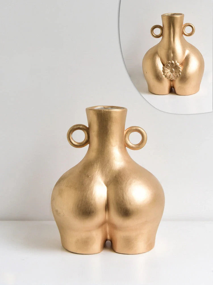 Handmade Nordic Human Body Ceramics Vases in white and golden, perfect for home decor.