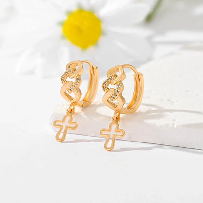 Gold-plated cross earrings in various colours for women