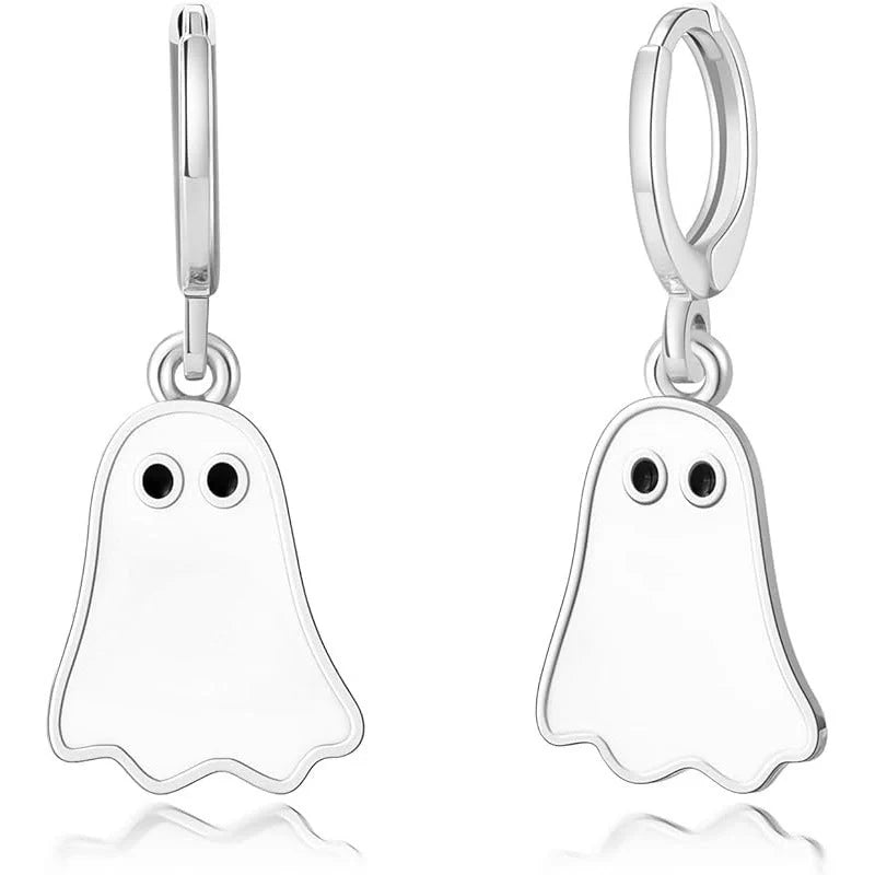 Gold plated Halloween ghost huggie hoop earrings for women, hypoallergenic and stylish