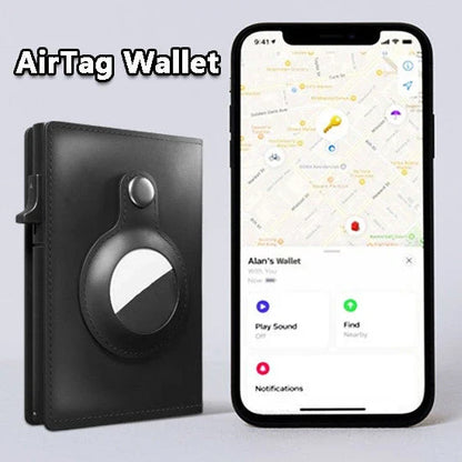 Premium leather wallet with built-in AirTag holder for secure everyday carry and item tracking