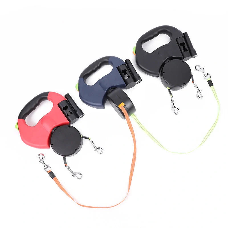 Reflective dual pet leash for small dogs with 360 swivel and lights