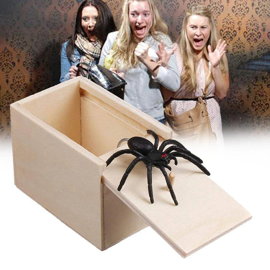 Prank Spider Surprise Box - Realistic Wooden Box That Reveals a Jumping Creature Inside for Practical Jokes and Laughs