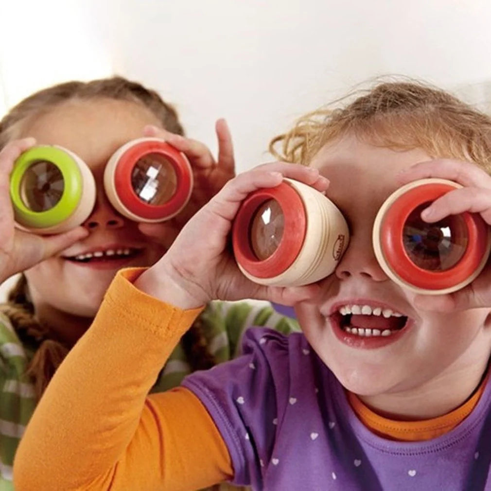 Wooden Magic Kaleidoscope toy for children with rotating patterns