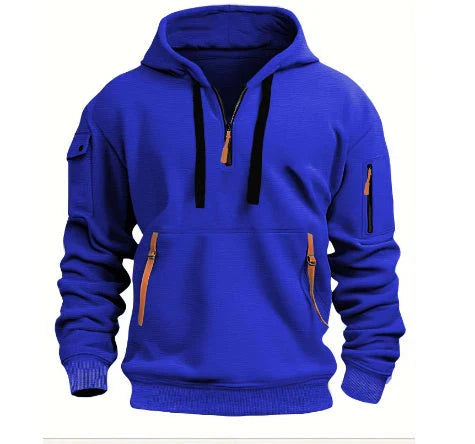 Cozy Hooded Pullover in Black, Navy Blue, Khaki, and Light Gray Colors