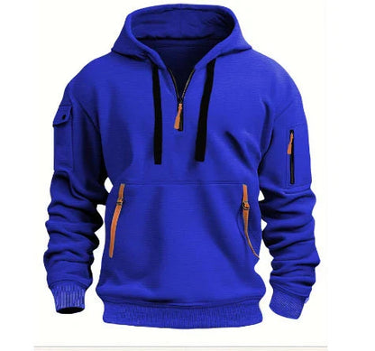 Cozy Hooded Pullover in Black, Navy Blue, Khaki, and Light Gray Colors