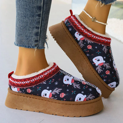 Cozy Christmas-themed ankle boots with cotton upper and plush artificial fur lining