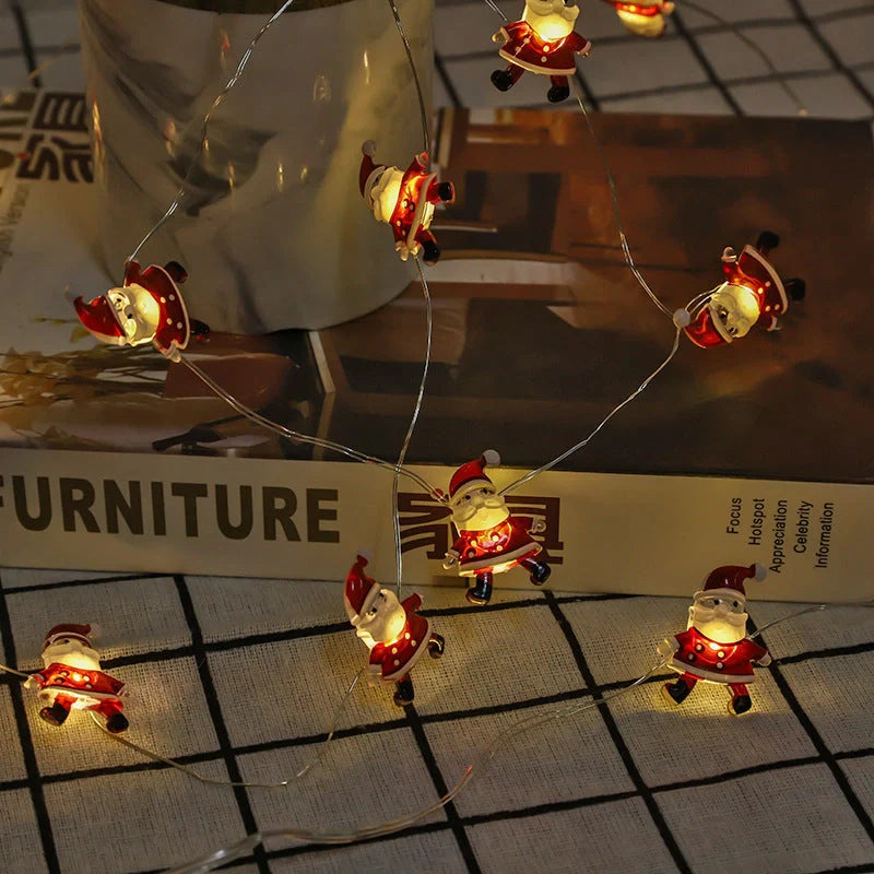 Festive LED string lights with Santa Claus and snowflakes for holiday decor