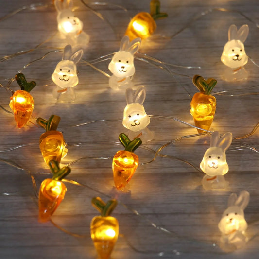 Easter LED bunny string lights with carrot and rabbit design for festive home decoration