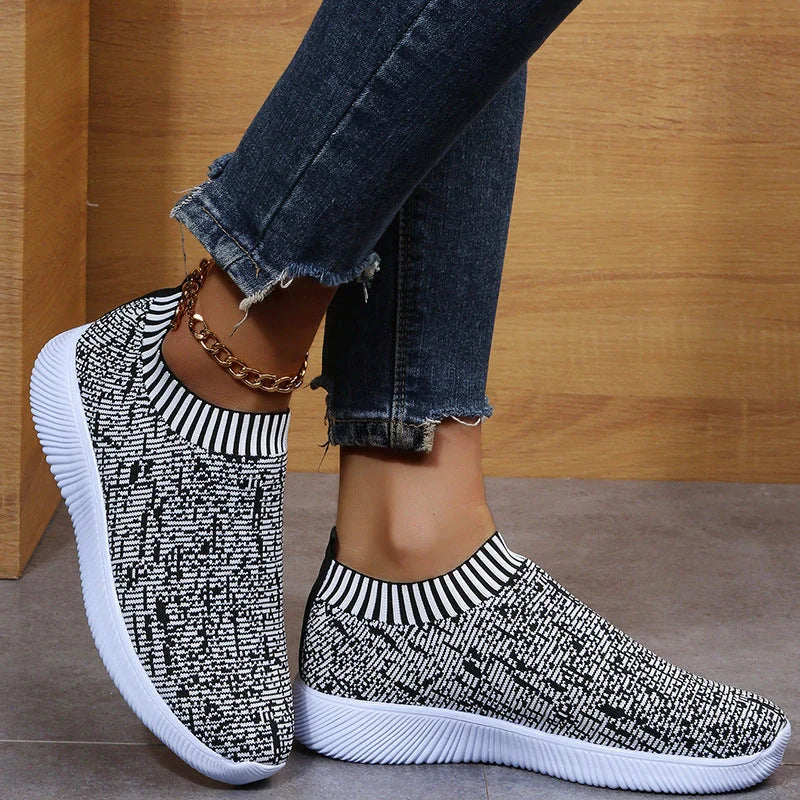 Stripe knit sock shoes in white, grey, and flower colour options