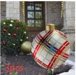 Vibrant inflatable Christmas baubles in a variety of colours and patterns, perfect for outdoor holiday decoration