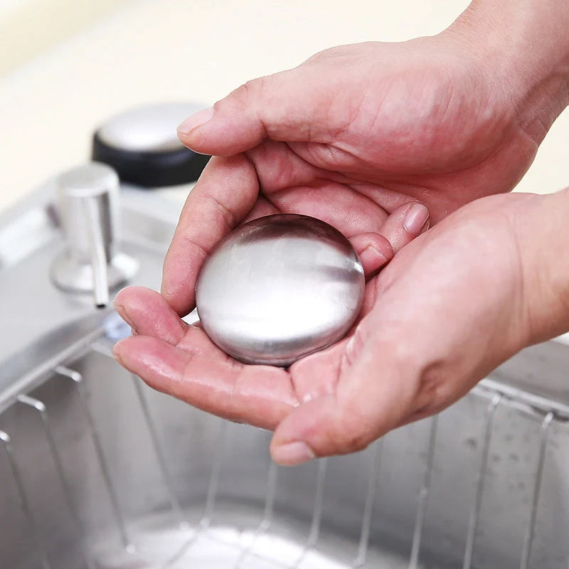Oval stainless steel odour removal soap for modern kitchens