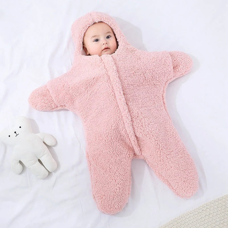 Baby Starfish Lamb Velvet Sleeping Bag in grey, pink, khaki, and blue options