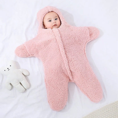 Baby Starfish Lamb Velvet Sleeping Bag in grey, pink, khaki, and blue options