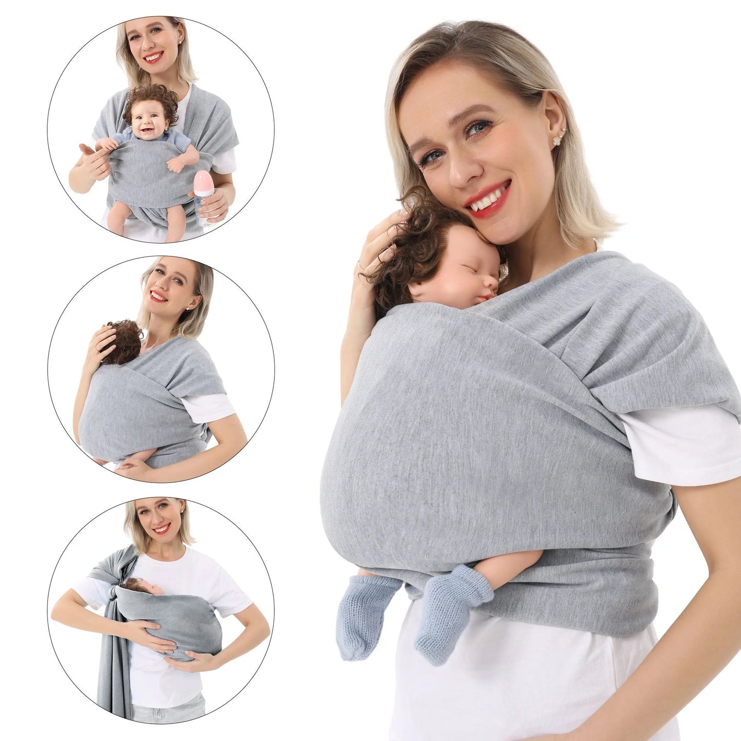 Polyester baby carrier wrap in various colors for front and back carrying