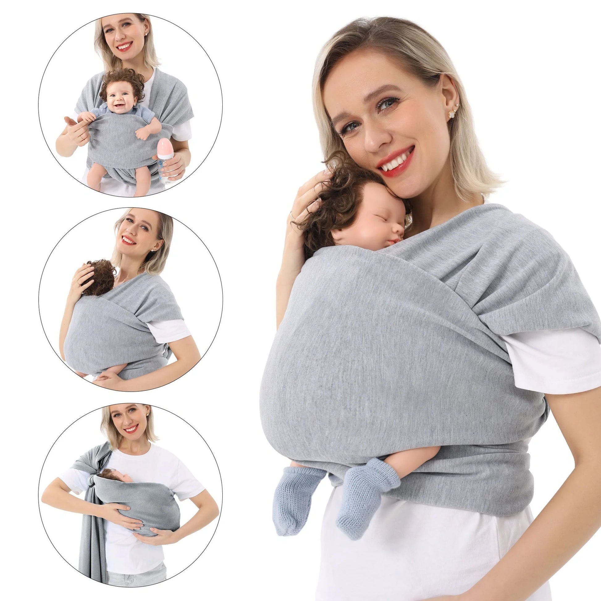 Polyester baby carrier wrap in various colors for front and back carrying