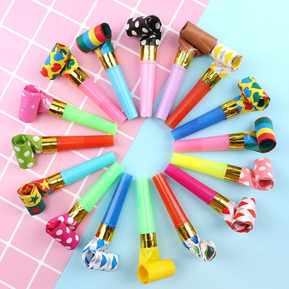 Colourful dragon-themed party favours made of high-quality plastic, including sticks and hammers in a variety of vibrant hues