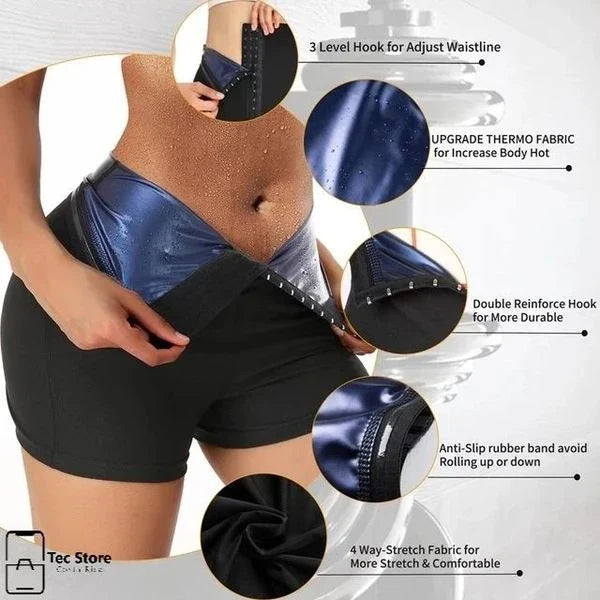 Premium slimming shapewear leggings in silver and blue colors, designed to provide tummy control and a sculpted silhouette.