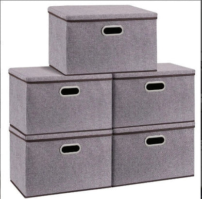 Large folding storage box set in cotton and linen, 44x30x30cm, grey colour