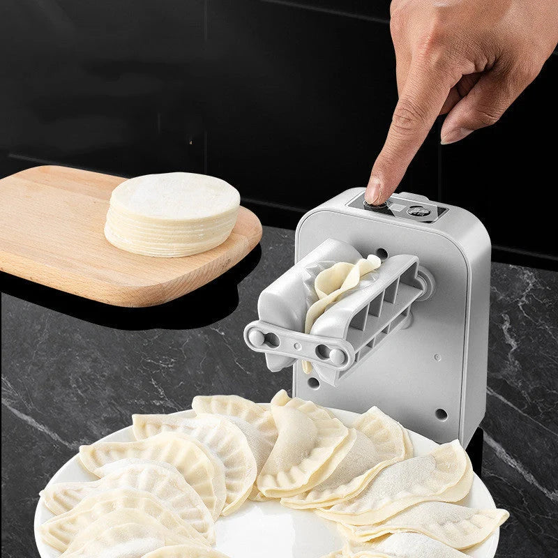Electric Dumpling Maker Machine in white, compact and efficient for kitchen use