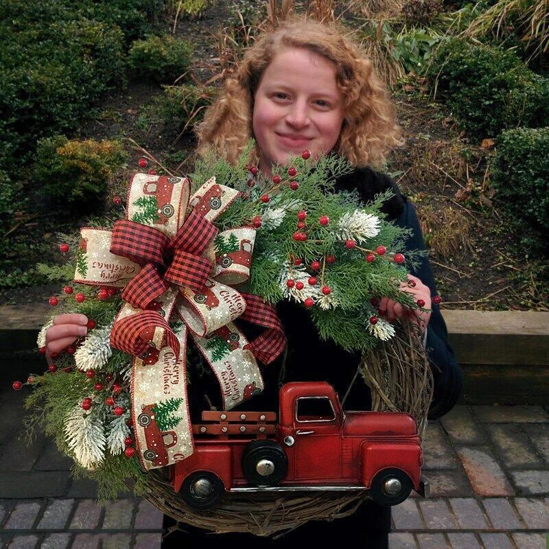 Wooden Christmas red truck garland with pumpkin design for festive holiday decor