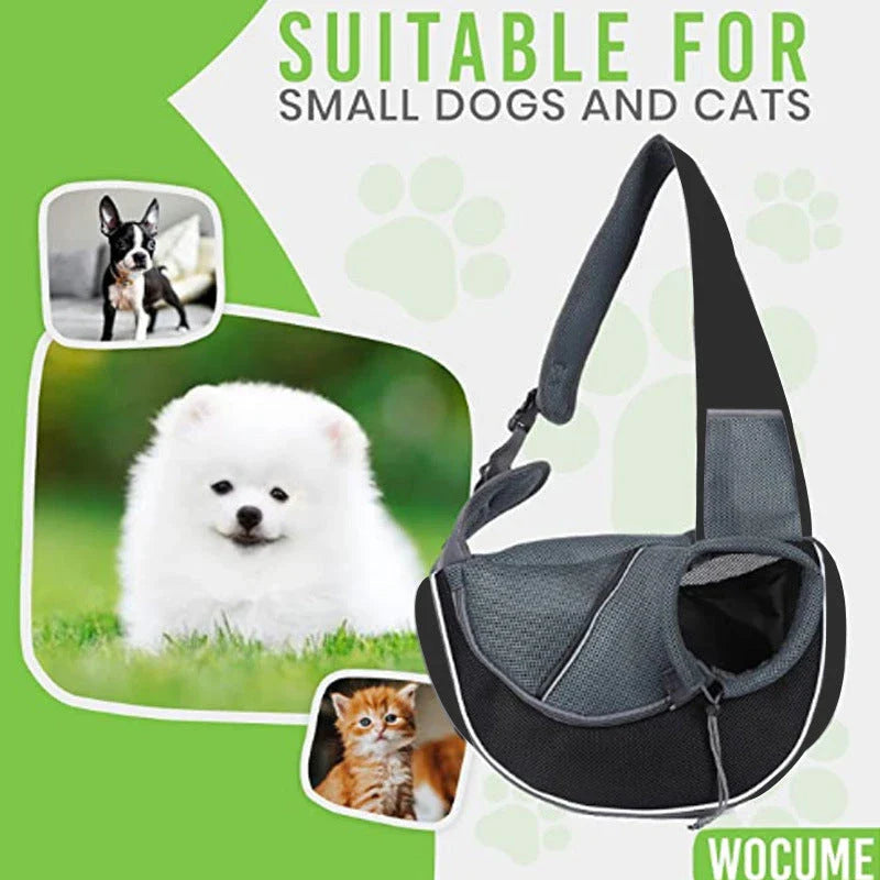 Versatile pet carrier bag in various colors, featuring adjustable drawstring closure and zipper-protected bottom for secure and comfortable pet transportation.