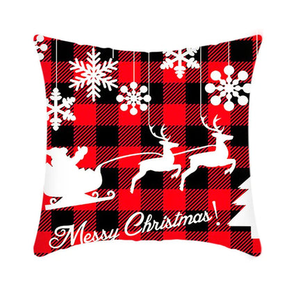 Merry Christmas cushion cover with elk and Santa Claus design in plush fabric