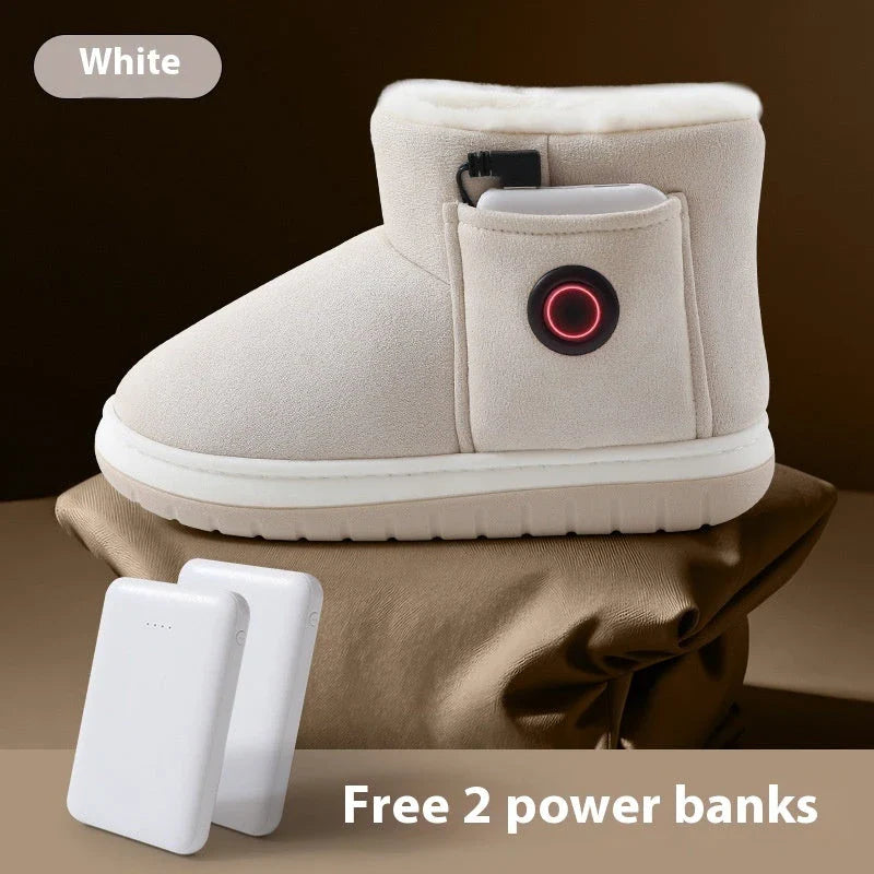 Cosy cotton heating boots with temperature regulation technology, perfect for keeping feet warm during the British winter