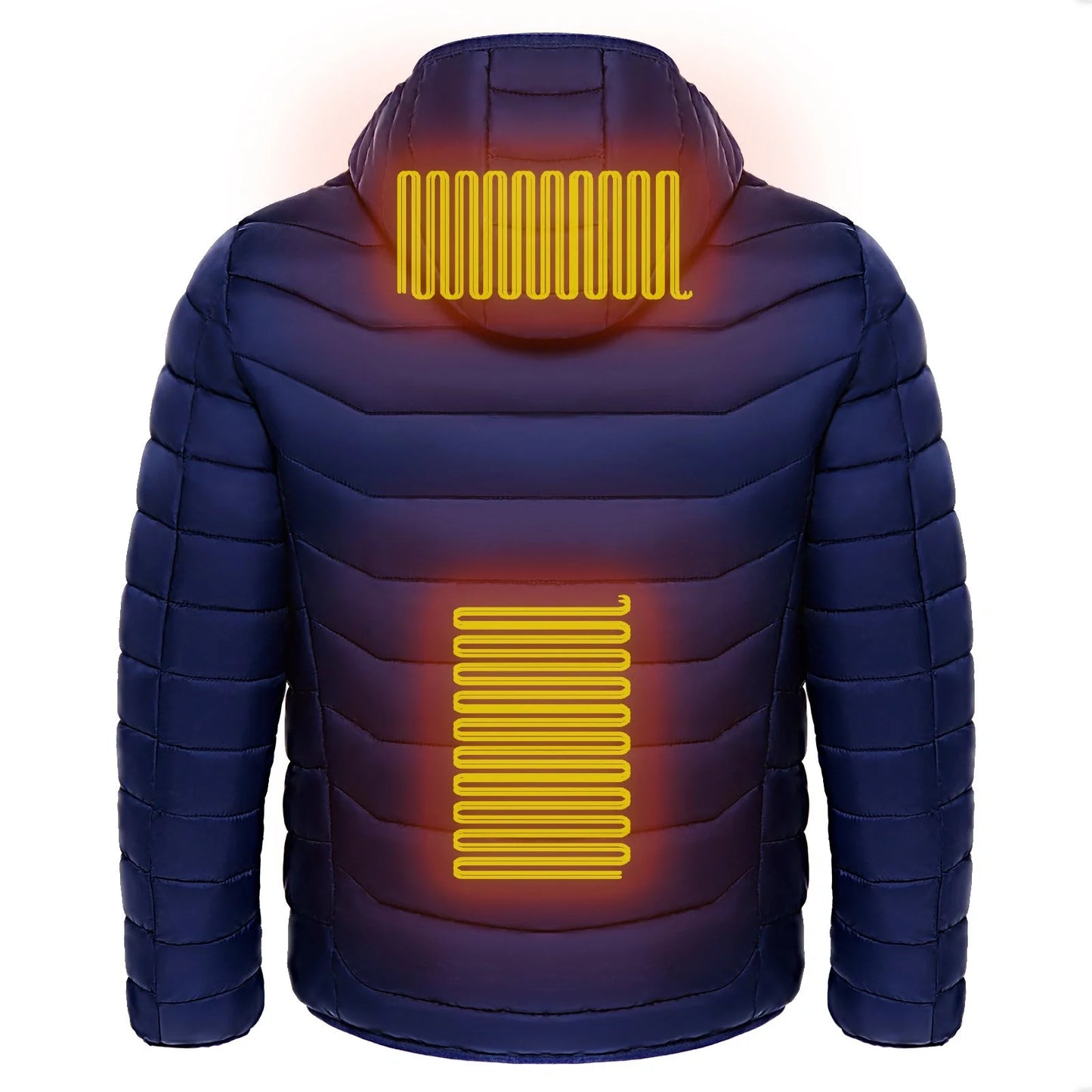 Men's electric heated puffer jacket for skiing with insulated hood