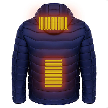 Men's electric heated puffer jacket for skiing with insulated hood