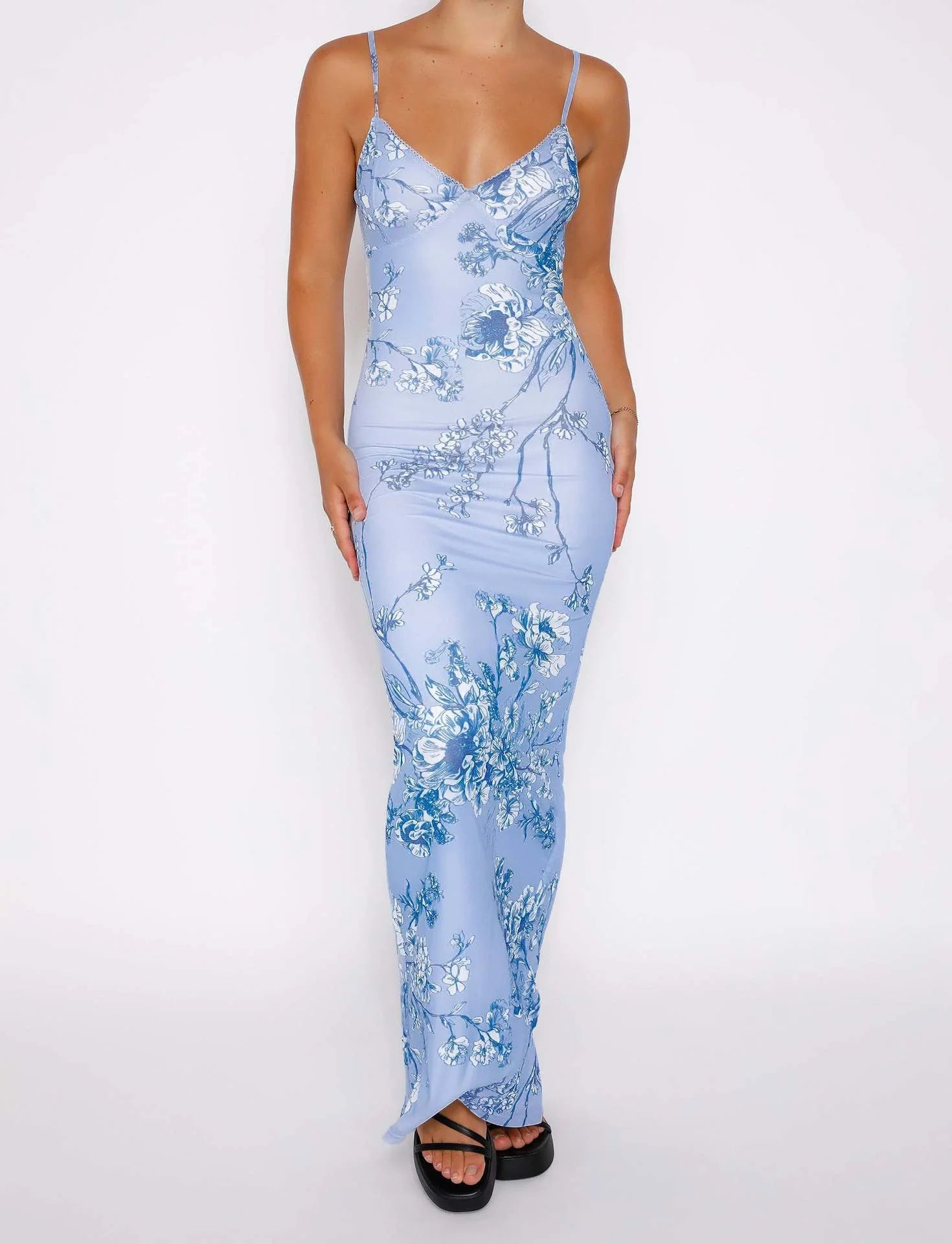 Y2K slim fit floral print slip dress with adjustable suspenders in various colours