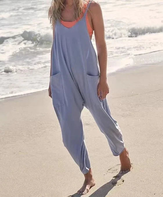 Sleeveless jumpsuits for women in a variety of colors, including black, gray, green, brown, orange-red, light blue, purple, and dark gray