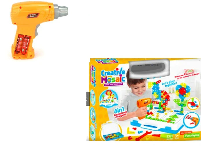 Educational building kit with safe plastic power drill for children aged 3+