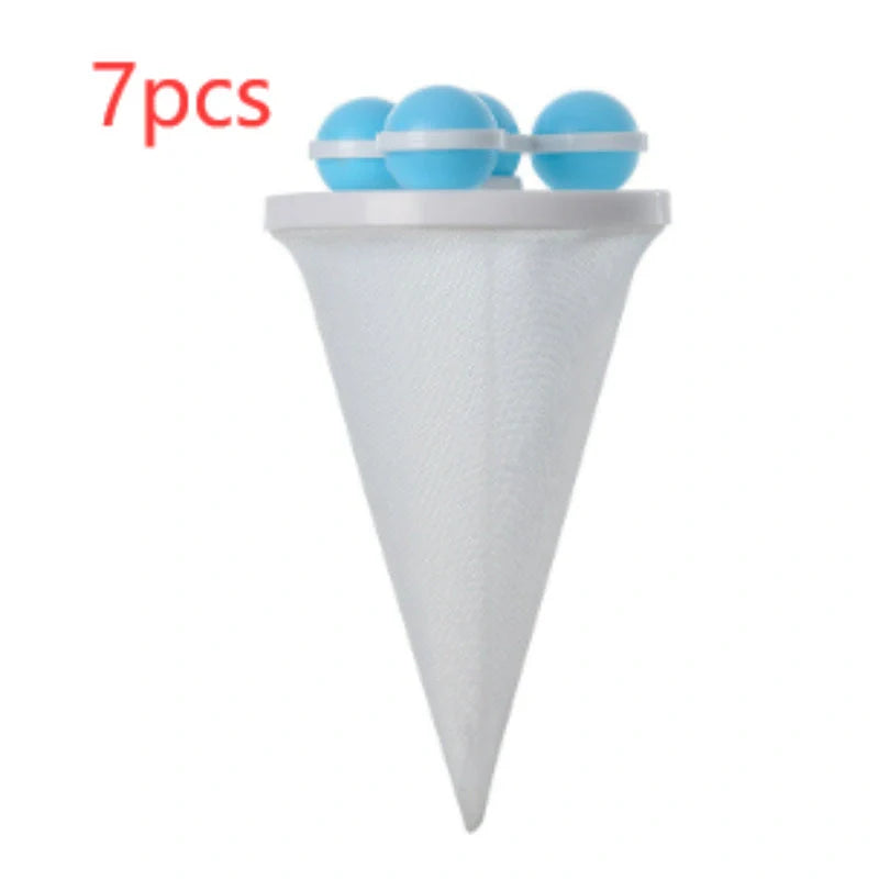 Gyroscopic Washing Machine Filter Pouch in purple, blue, and pink for lint and hair removal