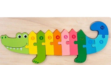 Wooden animal number puzzle for children, educational toy with vibrant colours