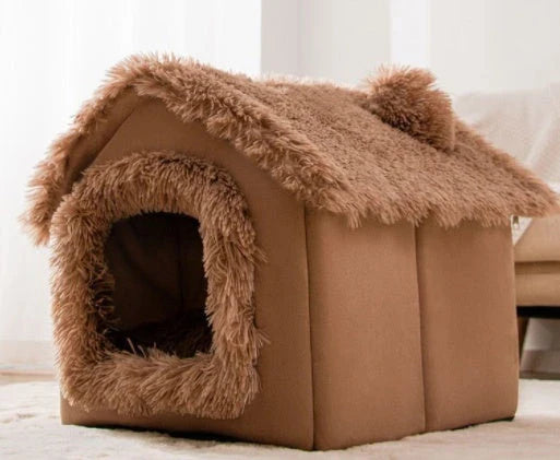 Cozy pet hideaway: Plush, foldable dog house and cat bed in various stylish designs