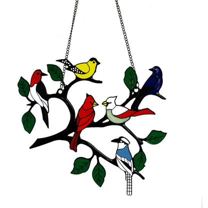 Hand-cut acrylic small bird painted window decoration in vibrant colours