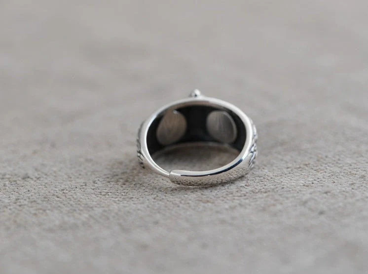 Vintage demon eye owl ring in sterling silver with adjustable opening
