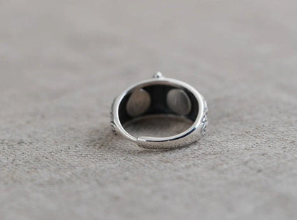 Vintage demon eye owl ring in sterling silver with adjustable opening