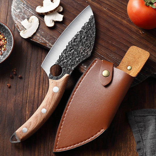Forged High Carbon Steel Outdoor Bending Knife with PU leather cover and cowhide box