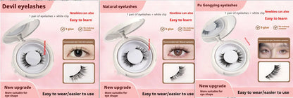 Magnetic mink false eyelashes in various styles and colours, designed for a natural and captivating eye look.