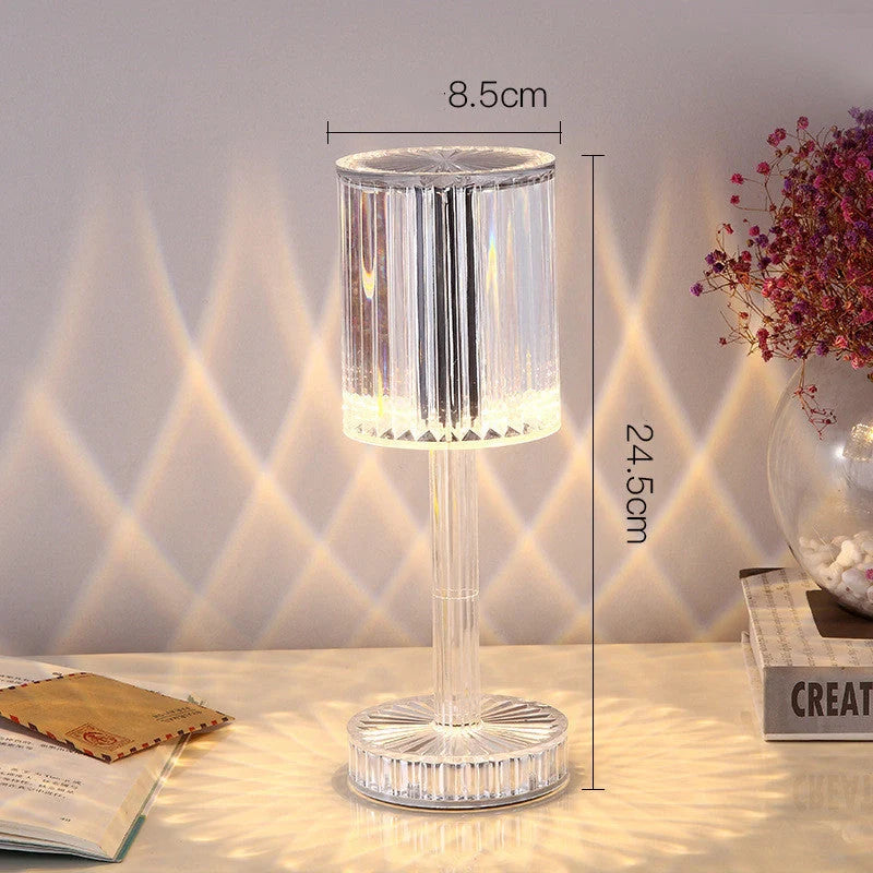 Elegant crystal table lamp with dimmable LED and touch control for home and hotel decor