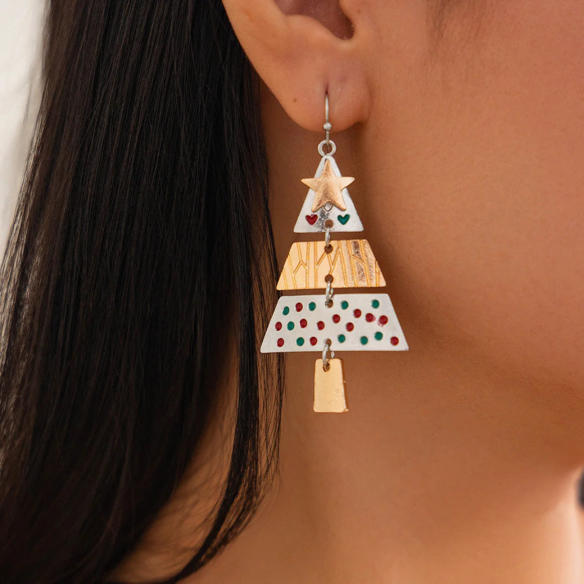 Christmas Tree Necklace and Earrings Set with unique star design