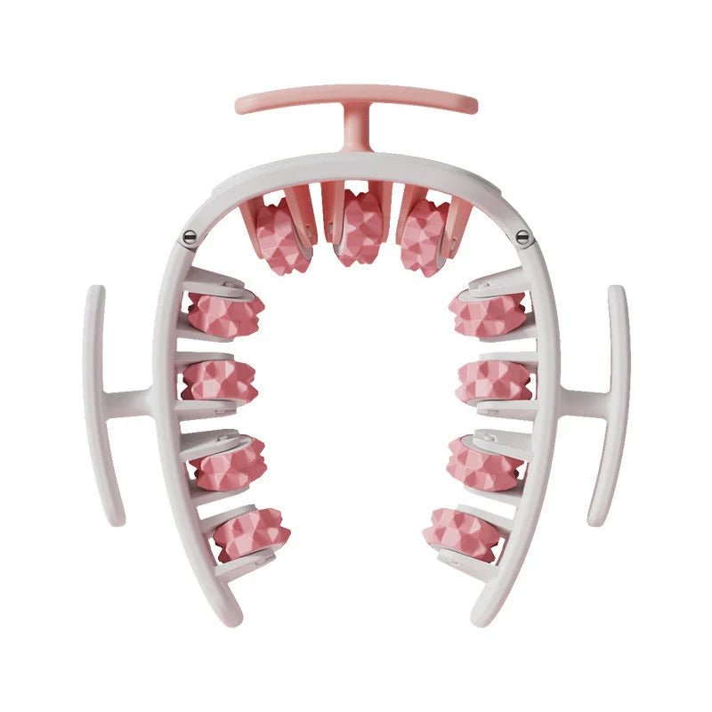 Manual round massager with 11 wheels for waist, buttocks, and thigh relief in white pink, white green, or green