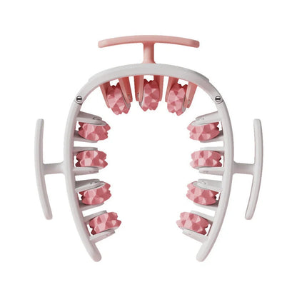Manual round massager with 11 wheels for waist, buttocks, and thigh relief in white pink, white green, or green