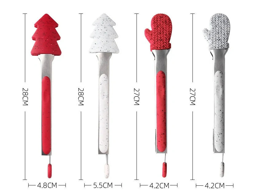 Christmas silicone kitchen tongs with festive designs for BBQ, bread, and salads