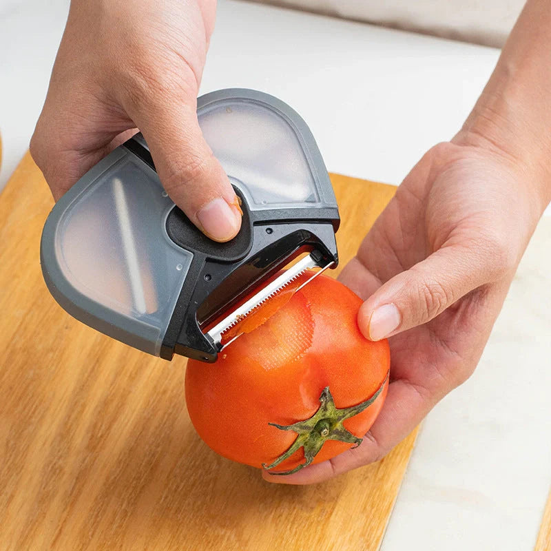 Stainless steel three-in-one multi-function paring knife with rotating blades for peeling and planing