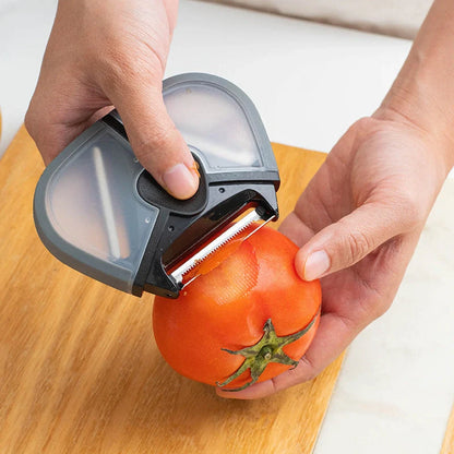 Stainless steel three-in-one multi-function paring knife with rotating blades for peeling and planing