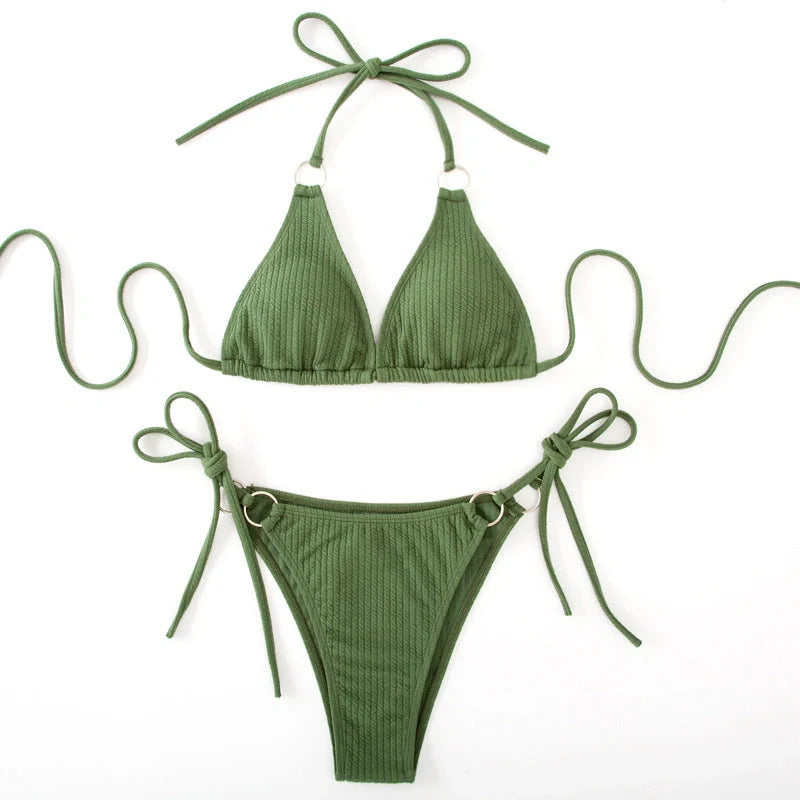 Women's bandage style bikini set with side tie detail in various colours