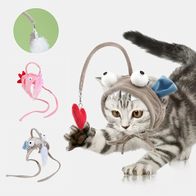 Adjustable head wearing feather funny cat stick toy for indoor play